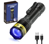 DARKDAWN Linterna UV de 365 nm, luz negra, mini y potente USB - C, linterna LED recargable para maderas, linterna portátil de enfoque ajustable para vidrio de uranio, dinero, manchas de orina de