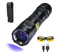 DARKDAWN Linterna UV de 365 nm, luz recargable ultravioleta USB con espejo negro, 3 LED de luz negra, mini lámpara de madera, larga duración, resistente al agua, detector de orina de mascotas,