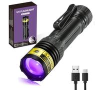 DARKDAWN Linterna UV de 395 nm, luz negra, mini USB, recargable, ultravioleta, LED, luz negra, lámpara de maderas, potente detector fluorescente portátil para manchas de orina de mascotas, escorpiones