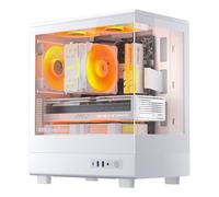 darkFlash DB330M Micro-ATX Gaming PC Case, 270° Panoramic Dual Tempered Glass, 3× Pre-Installed PWM ARGB Ventiladores, Vertical Airflow Design, Type-C Front I/O, Soporta hasta 240mm AIO, Blanco