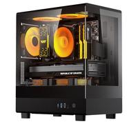darkFlash DB330M Micro-ATX Gaming PC Case, 270° Panoramic Dual Tempered Glass, 3× Pre-Installed PWM ARGB Ventiladores, Vertical Airflow Design, Type-C Front I/O, Soporta hasta 240mm AIO, Negro