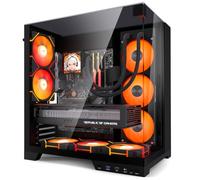 darkFlash TH285 Plus ATX - Carcasa para PC, diseño de conexión trasera, 4 ventiladores DM12 PRO RGB PWM preinstalados, torre media de vidrio templado, carcasa para juegos de alto flujo de aire