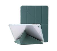(DarkGreen) Compatible for Air (2013) / Air 2 / 9.7-inch (2017/2018) Leather & Clear Acrylic Origami Tri-fold Stand Tablet Case