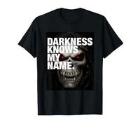 Darkness Knows My Name Hooded Skull Quote Gothic Horror Camiseta