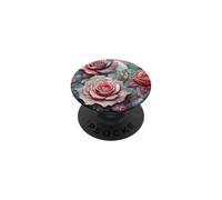 DarkRose Vibrant Pink Rose Pearl Stained Glass Teal Coral PopSockets PopGrip Adhesivo