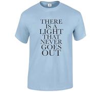 Darkwear Camiseta Morrissey con texto en inglés "There is A Light The Smiths" para hombre, talla S a 5XL, Camiseta azul cielo con estampado negro, L