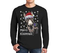 Darkwear Merry KissMyAss | Merry Christmas Dunky Gift | Divertida camiseta de manga larga para hombre, De Manga Larga Negro, S