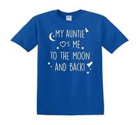 Darkwear My Auntie Love ME to The Moon and Back - Camiseta divertida para niños, Camiseta azul real con estampado blanco, 12-14 años