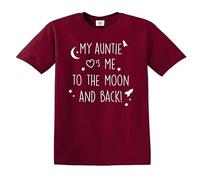 Darkwear My Auntie Love ME to The Moon and Back - Camiseta divertida para niños, Camiseta granate con estampado blanco, 9-11 años