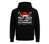 Darkwear Sudadera con capucha para hombre Most Likely To Start All The Shenanigans Christmas, Negro, XL
