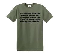 Darkwear The Human Body Has 7 Trillion Nerves and Some People/Joke - Camiseta para hombre, Camiseta verde militar con estampado negro, S