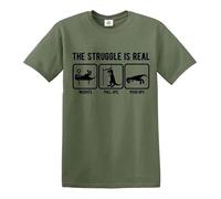 Darkwear The Struggle is Real | Traje de entrenamiento | Divertido | Sarcasmo | Camiseta para hombre, Camiseta verde militar con estampado negro, 3XL