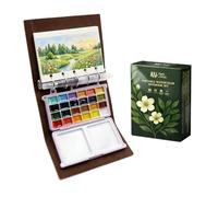 DarkWish Juego de mini cuaderno de bocetos de acuarela de viaje de, 24 colores y pincel de agua, bloc de arte de bolsillo de piel sintética con papel blanco y negro de 300 g/m², regalo de