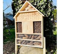 DARLUX Hotel de insectos de madera maciza, hecho a mano, tamaño XL, con soporte, 97 x 56 x 12 cm (alto x ancho x profundidad), abejas silvestres, nido, hotel de abejas, casa de insectos, resistente a