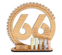 DARO Design - 66 cumpleaños regalo para mujeres y hombres - regalos de dinero cumpleaños 66 con soporte - placa de madera libro de visitas - decoración de 66 cumpleaños - regalo personalizado