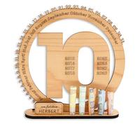 DARO Design - Regalo de 10 cumpleaños para mujeres y hombres - regalos de dinero cumpleaños 10 con soporte - placa de madera libro de visitas - decoración de 10 cumpleaños - regalo personalizado