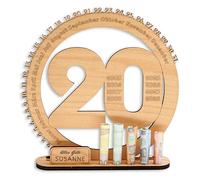 DARO Design - Regalo de 20 cumpleaños para mujeres y hombres - regalos de dinero de cumpleaños 20 con soporte - placa de madera libro de visitas - decoración de 20 cumpleaños - regalo personalizado