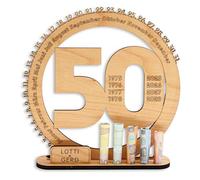 DARO Design - Regalo de 50 cumpleaños para mujeres y hombres - regalos de dinero cumpleaños 50 con soporte - placa de madera libro de visitas - decoración de 50 cumpleaños - regalo personalizado