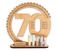 DARO Design - Regalo de 70 cumpleaños para mujeres y hombres - regalos de dinero cumpleaños 70 con soporte - placa de madera libro de visitas - decoración de 70 cumpleaños - regalo personalizado