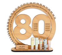 DARO Design - Regalo de 80 cumpleaños para mujeres y hombres - regalos de dinero cumpleaños 80 con soporte - placa de madera libro de visitas - decoración de cumpleaños 80 - regalo personalizado
