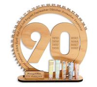 DARO Design - Regalo de 90 cumpleaños para mujeres y hombres - regalos de dinero cumpleaños 90 con soporte - placa de madera libro de visitas - decoración de 90 cumpleaños - regalo personalizado