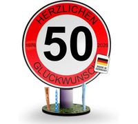 DARO Design - Señal de tráfico de 50 años de felicitaciones - 20 cm grande - Señal de tráfico cumpleaños, aniversario, cartel, madera