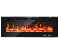 Daromigo Chimenea eléctrica de pared eléctrica con calefacción y llamas LED, chimeneas eléctricas con temporizador, termostato ajustable, mando a distancia, 750 W/1500 W, negro, 127 cm