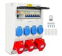 Daromigo Distribuidor de pared 4 x 230 V 2 x 16 A 1 x 32 A 400 V CEE, interruptor FI LS, enchufe CEE 16/32 A, distribuidor de corriente para construcción y interior