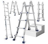 Daromigo Escalera telescópica multifunción 3 en 1, Escalera de Aluminio, 402 cm, peldaños 4 x 4, Escalera Plegable, Carga máxima de 150 kg, Escalera Deslizante