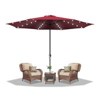 Daromigo Sombrilla LED solar de 350 cm de diámetro, color rojo, con manivela, sombrilla de jardín, protección solar UV 50+, paraguas de manivela impermeable para jardín, balcón, sin soporte