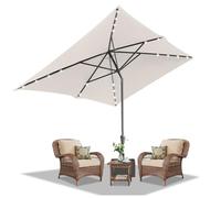 Daromigo Sombrilla Rectangular 210 x 140 / 300 x 200 cm con Manivela | Parasol UV50+ Plegable 30°, de Jardín para Terraza, Impermeable, Sin Soporte, Beige