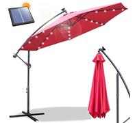 DaromigoSombrilla de 300/350 cm con manivela | Soporte incluido | Protección UV de aluminio | Sombrilla impermeable para jardín, Rojo con LED Solar, Ø 300 cm