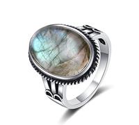 DarryDooly Anillo de Ojo de Tigre de labradorita Natural para Mujer, Piedra Grande de Plata de Ley 925, 11x17MM, joyería Fina, Boda para Fiesta