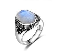 DarryDooly Anillo de Piedra Lunar Natural para Mujer, joyería de Plata 925, Anillo Retro para Fiesta, 10x14MM, Gema elipse Grande, Regalo al por Mayor