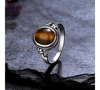 DarryDooly Anillo de Plata de Ley 925, Anillo de Dedo de Piedra de Ojo de Tigre Natural, Anillos de joyería de Moda Personalizados para Regalo de Mujer