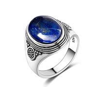 DarryDooly Anillo Nasiya de Plata de Ley Vintage de Lujo de 10x14MM, Anillos Grandes ovalados de lapislázuli para Hombres y Mujeres, joyería Fina para Fiesta de Aniversario