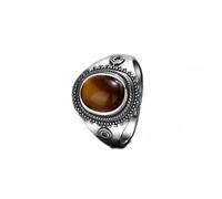 DarryDooly Anillo Retro Anillo de Piedra de Ojo de Tigre Natural Joyería de Plata de Ley 925 Anillo de rodocrosita para Mujeres Hombres Regalo de Fiesta