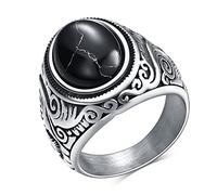 DarryDooly Joyas Retro Anillos de Piedra para Hombres Acero de Titanio con Incrustaciones de Tres Colores Anillo de Onyx Ring Dominio Anillo