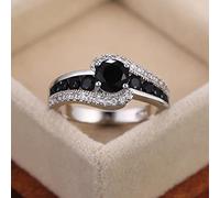 DarryDooly Negro Piedra Mujer Anillo de Bodas Dazzling Crystal Zircon Delicado Regalo Calidad Mujer Clásica Joyería