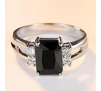 DarryDooly Vintage Masculino Femenino Negro Cuadrado de Piedra Anillo de Piedra Color Plata Banda de Boda Promesa de Cristal Anillos de Compromiso para Hombres y Mujeres