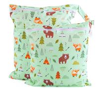 Darryy Bolsa Impermeable Pañales - 2 Pcs Ropa Guardería, Humeda Bebé, Ropa Mojada, Tela Muda Bebé, Wet Bag con Cremallera (Oso Café)