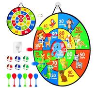Dartspiel,Klett Dartscheibe Kinder 66cm Dart Board Doppelseitig Tiere,mit 6 klebrigen Ballllen,6 Dart,Indoor Outdoor Sport Fun,Party Game für 3 4 5 6 7 8 9-10 11 Alter Kinder Geschenke