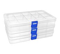 DARUITE Caja de Almacenamiento de plástico, Organizadores de joyas con separadores, contenedor para guardar cuentas de plástico transparente y ajustable 15 Compartimientos 3PCS