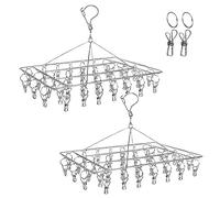 DARUITE Estante de Secado Acero Inoxidable con 36 Pinzas, Gancho Giratorio a Prueba de Viento Colgador de Ropa para para Calcetines, Ropa para bebés, Ropa Interior, Toallas, Guantes (2 Piezas)
