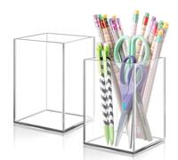 DARUITE Pack de 2 Portalapices Escritorio, Portalápices de Acrílico Transparente, Organizador Maquillaje Adecuado para Oficina, Hogar, Escuela, Cocina