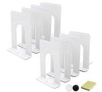 DARUITE Sujetalibros, Grande Sujetalibros Originales de Metal Organizador de Escritorio Apoya Libros para Oficina, Escuelas, Decoración del Hogar (Blanco, 12,6 x 14,7 x 17 cm - 4 Pares)