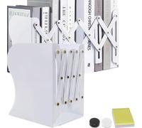 DARUITE Sujetalibros, Sujeta Libros Telescópicos de Metal Organizador de Escritorio Extensible Apoya Libros para Oficina, Escuelas, Decoración del Hogar, Blanco x 2