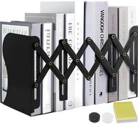 DARUITE Sujetalibros, Sujeta Libros Telescópicos de Metal Organizador de Escritorio Extensible Apoya Libros para Oficina, Escuelas, Decoración del Hogar, Negro