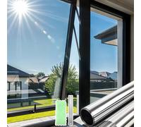 DARUITE Vinilo Adhesivo Cristal Vinilo Espejo para Ventanas Privacidad Control del Calor Reflectante Efecto Espejo Anti UV Película de Vinilos para Cristales Pegamento（Plateado-Plateado, 90x200cm）