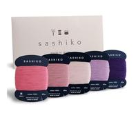 DARUMA Hilo Sashiko 100% algodón tipo tarjeta (40 m) x 5 colores con manual en inglés, conjunto de costura y bordado (fino, Tefutefu)